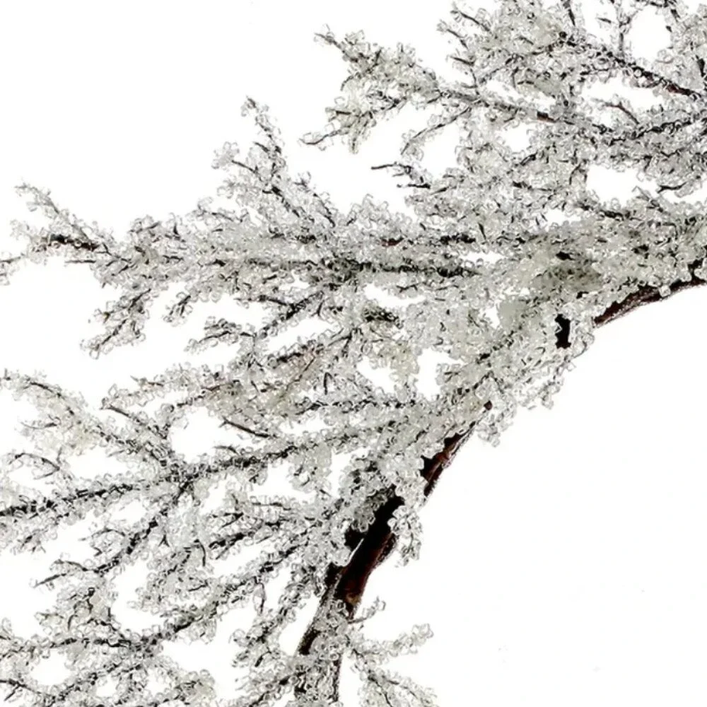Frosted‎ Silver Glitter Icy Twig Wreath Winter Holiday Christmas Home Decor 20in